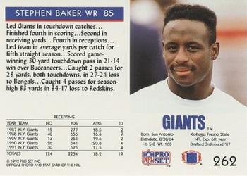 1992 Pro Set #262 Stephen Baker Back