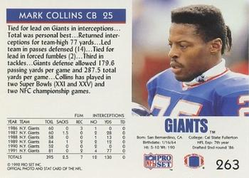 1992 Pro Set #263 Mark Collins Back