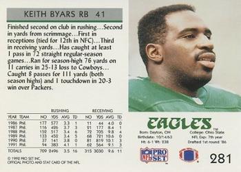 1992 Pro Set #281 Keith Byars Back