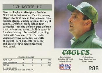 1992 Pro Set #288 Rich Kotite Back
