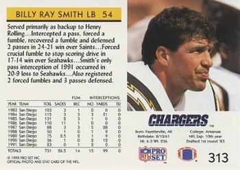 1992 Pro Set #313 Billy Ray Smith Back