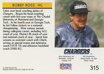 1992 Pro Set #315 Bobby Ross Back