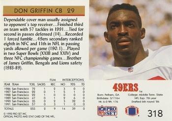 1992 Pro Set #318 Don Griffin Back