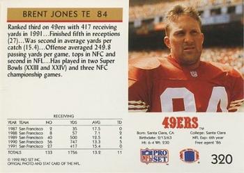 1992 Pro Set #320 Brent Jones Back