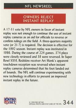 1992 Pro Set #344 Owners Reject Instant Replay Back