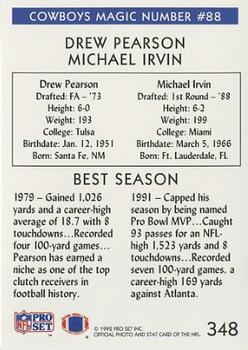 1992 Pro Set #348 Michael Irvin / Drew Pearson Back