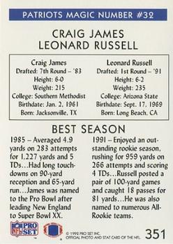 1992 Pro Set #351 Leonard Russell / Craig James Back