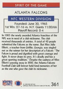 1992 Pro Set #361 Atlanta Falcons Back