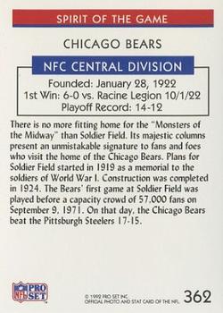 1992 Pro Set #362 Chicago Bears Back