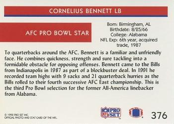 1992 Pro Set #376 Cornelius Bennett Back