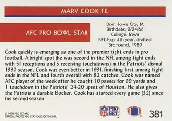 1992 Pro Set #381 Marv Cook Back