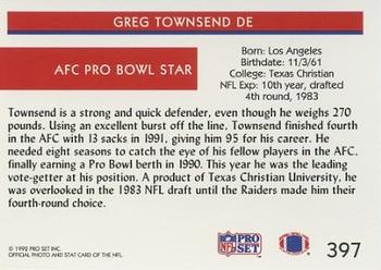 1992 Pro Set #397 Greg Townsend Back