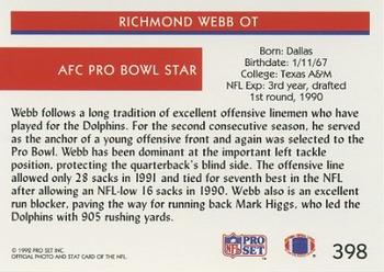1992 Pro Set #398 Richmond Webb Back