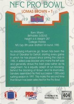1992 Pro Set #404 Lomas Brown Back