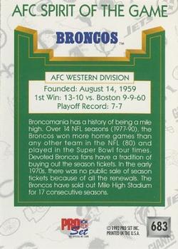 1992 Pro Set #683 Denver Broncos Back