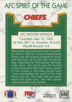 1992 Pro Set #686 Kansas City Chiefs Back