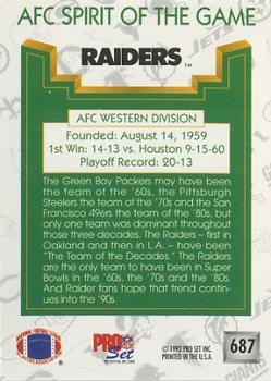 1992 Pro Set #687 Los Angeles Raiders Back
