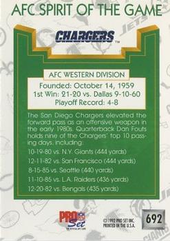 1992 Pro Set #692 San Diego Chargers Back