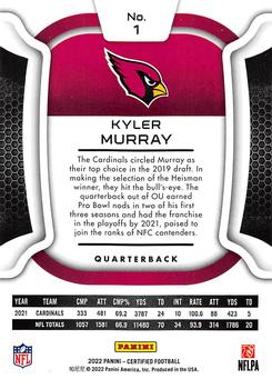 2022 Panini Certified #1 Kyler Murray Back