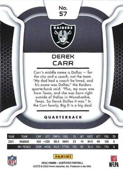 2022 Panini Certified #57 Derek Carr Back