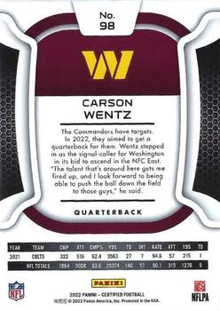 2022 Panini Certified #98 Carson Wentz Back