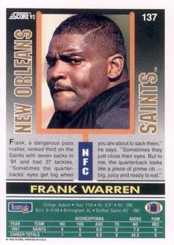 1992 Score #137 Frank Warren Back