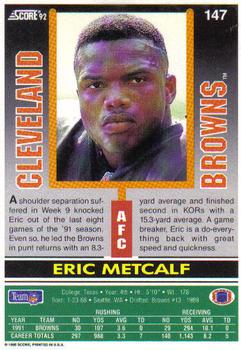 1992 Score #147 Eric Metcalf Back