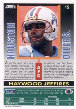 1992 Score #15 Haywood Jeffires Back
