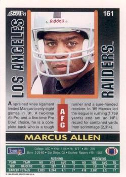 1992 Score #161 Marcus Allen Back