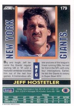 1992 Score #179 Jeff Hostetler Back