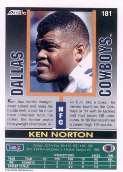 1992 Score #181 Ken Norton Back