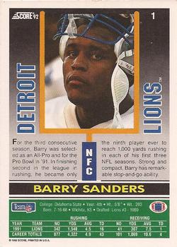 1992 Score #1 Barry Sanders Back