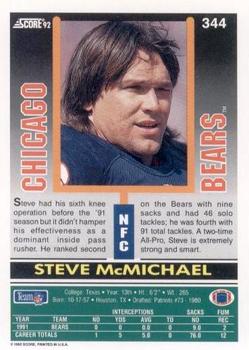 1992 Score #344 Steve McMichael Back