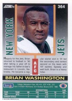 1992 Score #364 Brian Washington Back