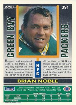 1992 Score #391 Brian Noble Back
