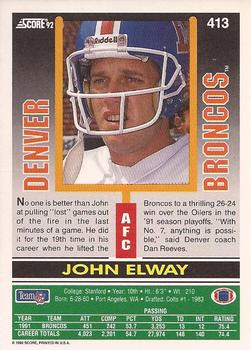 1992 Score #413 John Elway Back