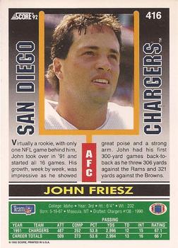1992 Score #416 John Friesz Back