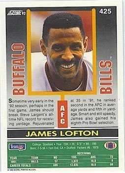 1992 Score #425 James Lofton Back