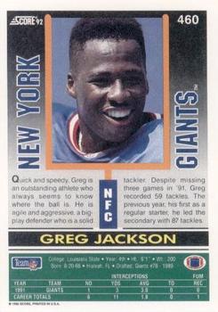 1992 Score #460 Greg Jackson Back