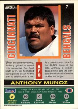 1992 Score #7 Anthony Munoz Back