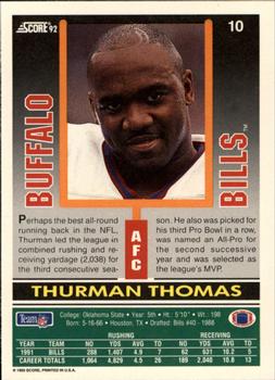 1992 Score #10 Thurman Thomas Back
