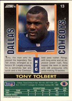 1992 Score #13 Tony Tolbert Back