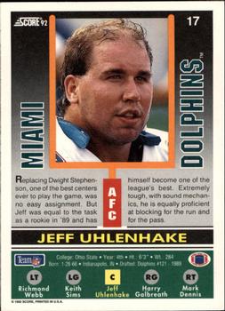 1992 Score #17 Jeff Uhlenhake Back