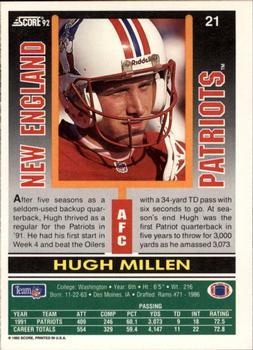 1992 Score #21 Hugh Millen Back