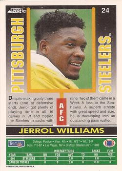 1992 Score #24 Jerrol Williams Back