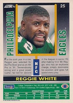 1992 Score #25 Reggie White Back
