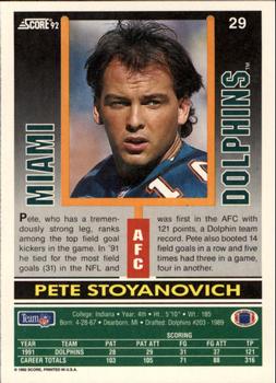 1992 Score #29 Pete Stoyanovich Back