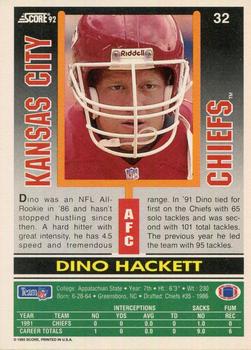 1992 Score #32 Dino Hackett Back