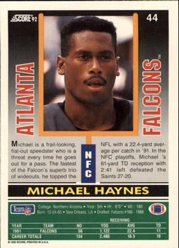 1992 Score #44 Michael Haynes Back