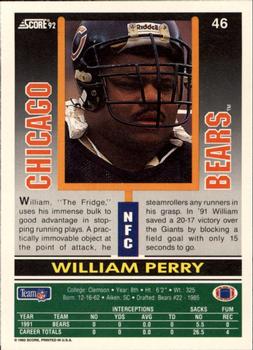 1992 Score #46 William Perry Back